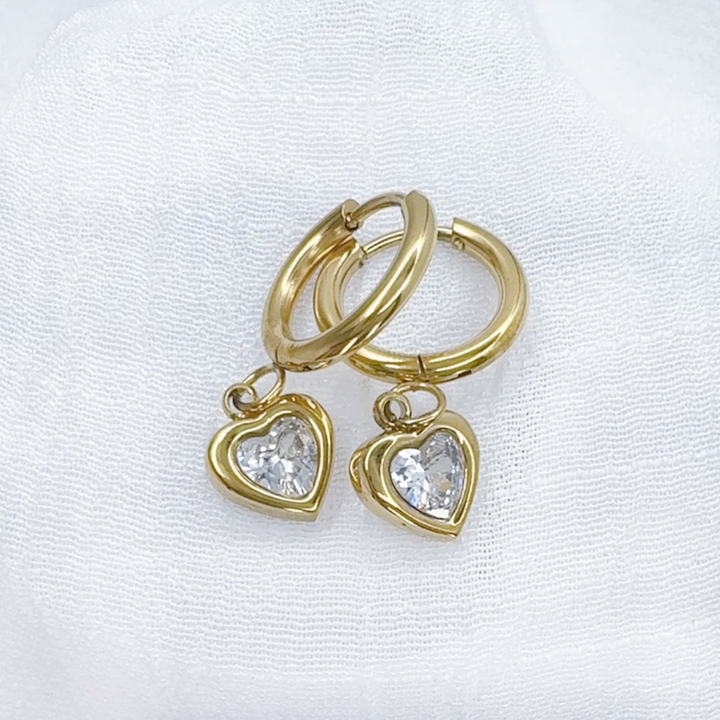 ✨ Surgical Steel Hinged Hoop Earrings with Heart CZ Dangle