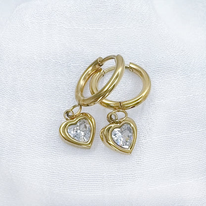 ✨ Surgical Steel Hinged Hoop Earrings with Heart CZ Dangle