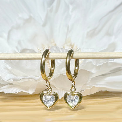 ✨ Surgical Steel Hinged Hoop Earrings with Heart CZ Dangle