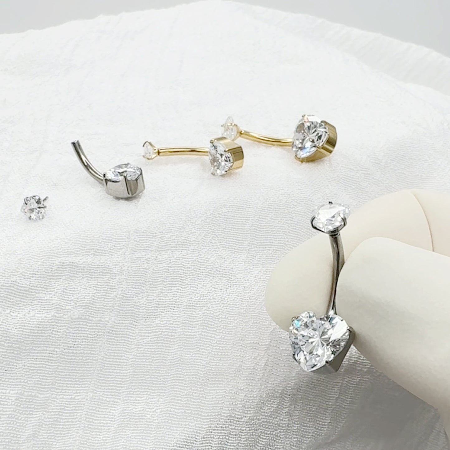 Titanium Heart CZ Belly Ring 14G