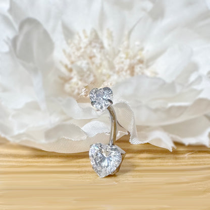 Titanium Heart CZ Belly Ring 14G