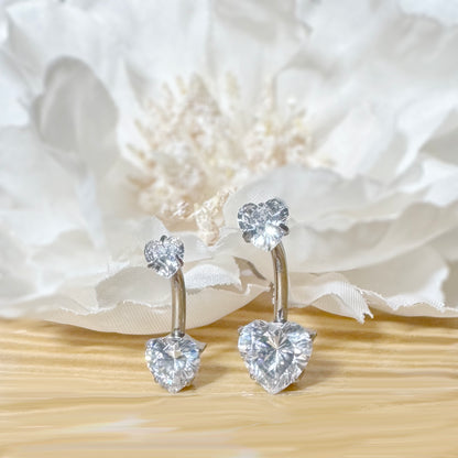 Titanium Heart CZ Belly Ring 14G