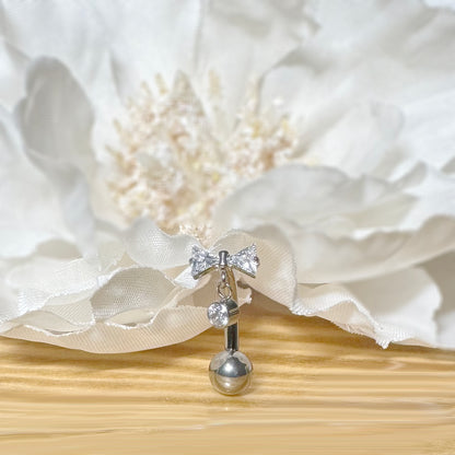 Titanium Bowtie CZ Dangle Belly Ring 14G
