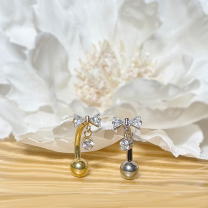 Titanium Bowtie CZ Dangle Belly Ring 14G