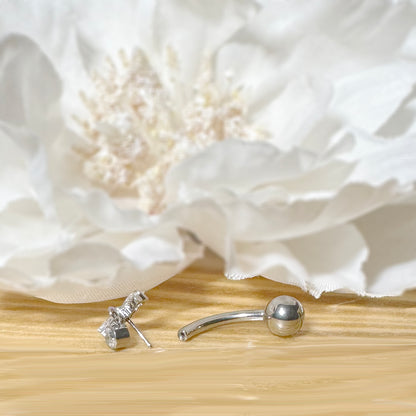 Titanium Bowtie CZ Dangle Belly Ring 14G