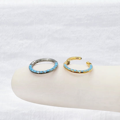 ✨ 16G Titanium Hinged Segment Hoop Ring with Turquoise Front
