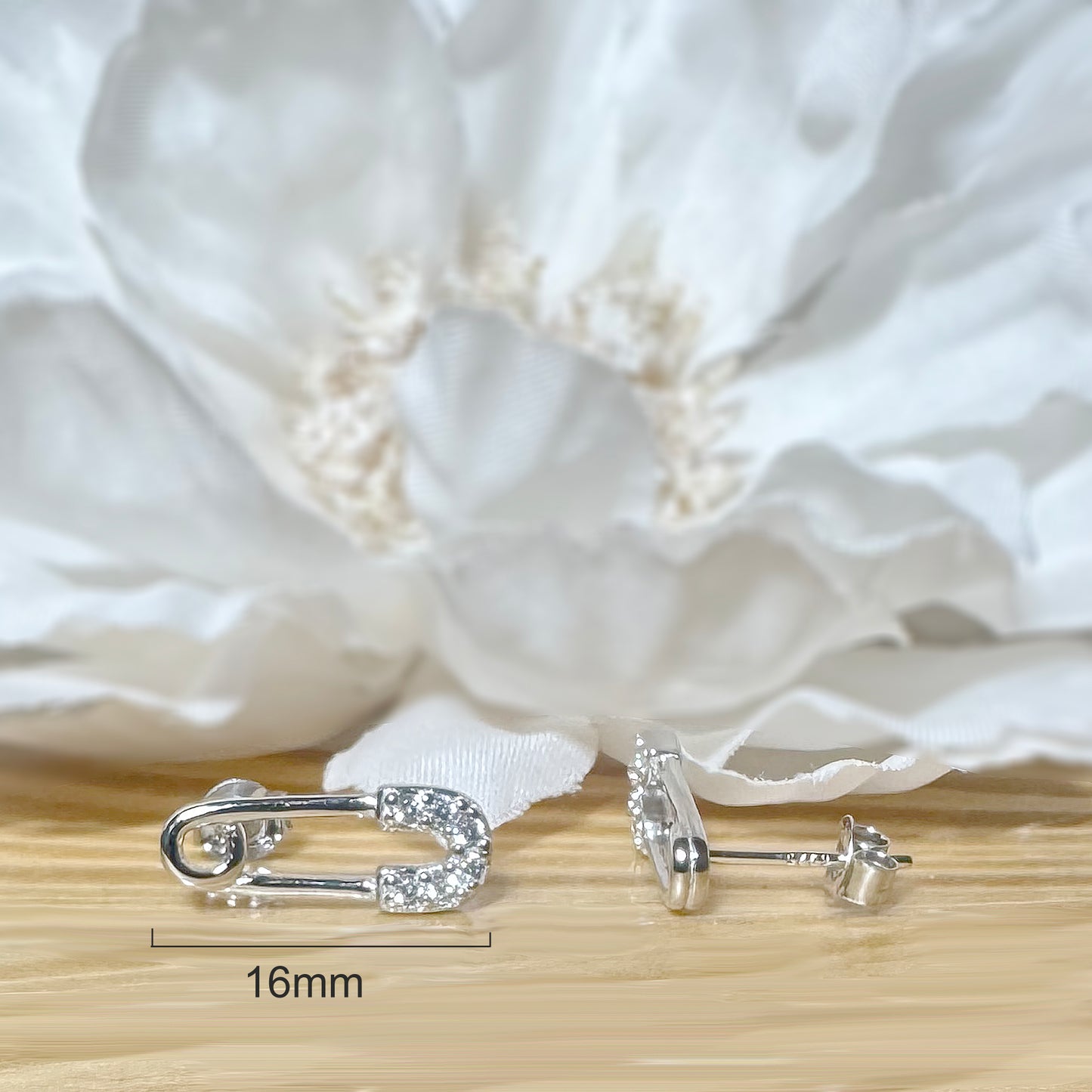 ✨ 925 Silver CZ Safety Pin Stud Earrings