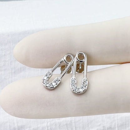 ✨ 925 Silver CZ Safety Pin Stud Earrings