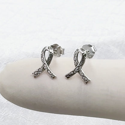 ✨ 925 Silver Breast Cancer Sign Stud Earrings