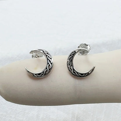✨ 925 Silver Celtic Moon Stud Earrings