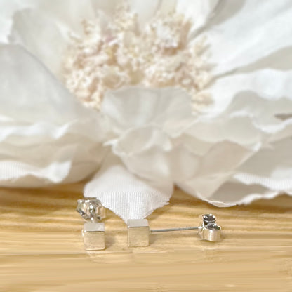 925 Sterling Silver Cube Stud Earrings