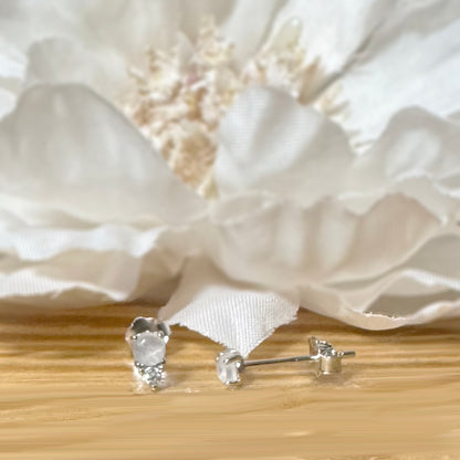 925 Silver CZ Moonstone Stud Earrings
