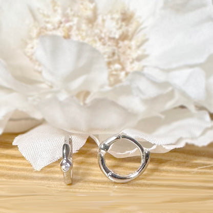 ✨ 925 Silver CZ Huggie Hoop Earrings