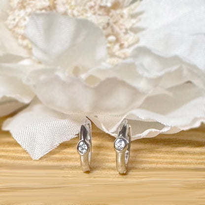 ✨ 925 Silver CZ Huggie Hoop Earrings