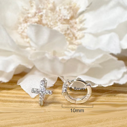✨ 925 Silver CZ Huggie Cross Hoop Earrings