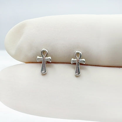925 Sterling Silver Ankh Stud Earrings