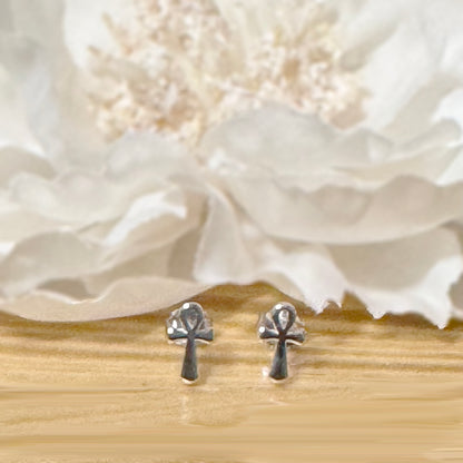 925 Sterling Silver Ankh Stud Earrings