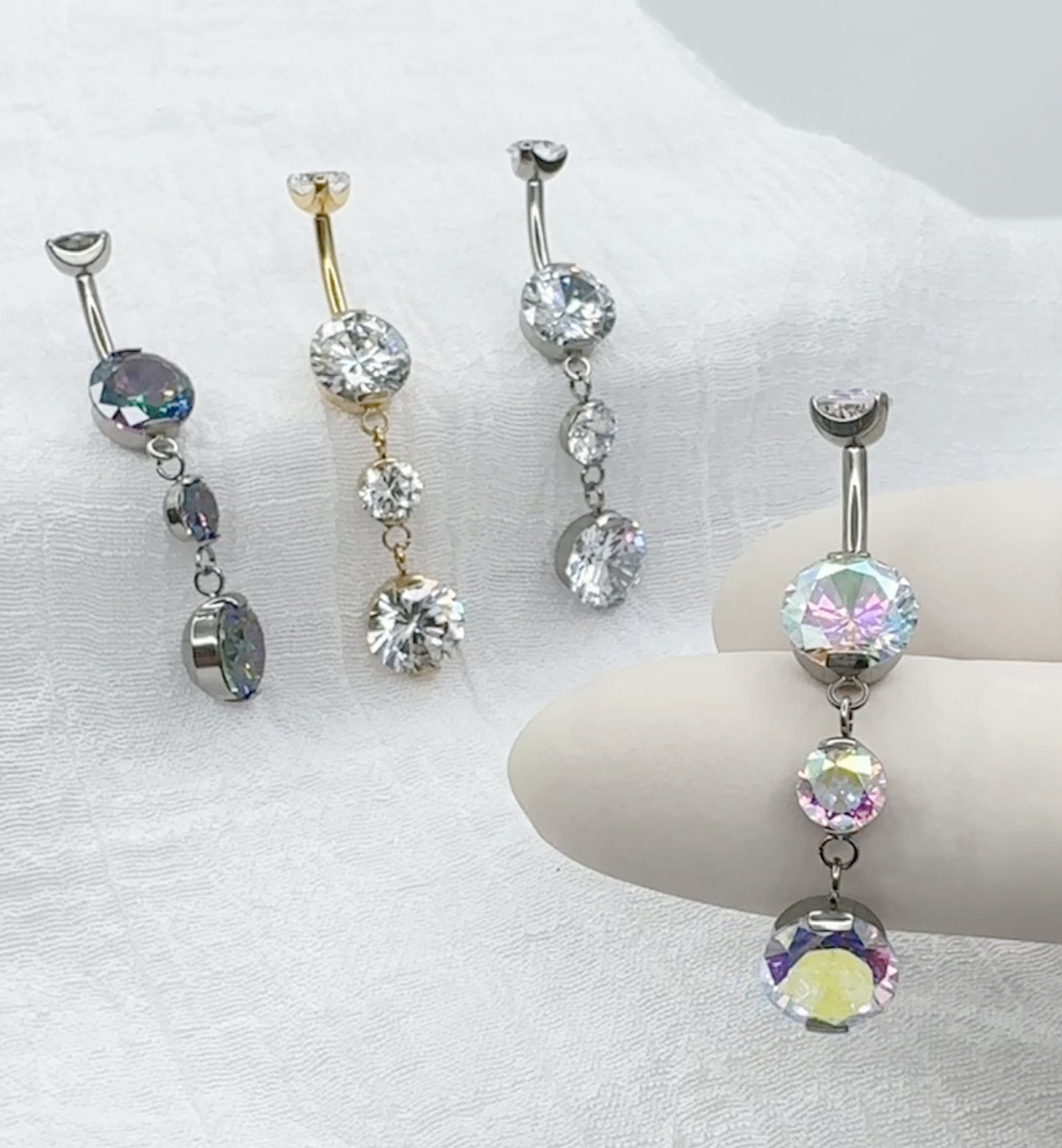 ✨ 14G Implant Grade Titanium Internally Threaded CZ Dangle Belly Button Ring