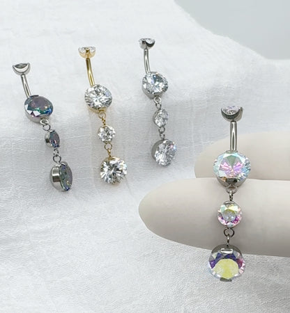 ✨ 14G Implant Grade Titanium Internally Threaded CZ Dangle Belly Button Ring