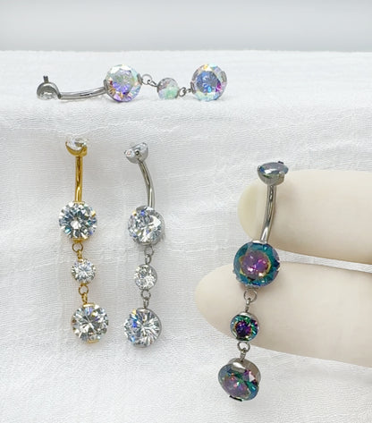 ✨ 14G Implant Grade Titanium Internally Threaded CZ Dangle Belly Button Ring