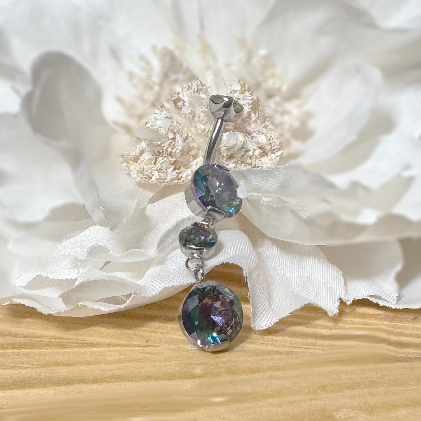 ✨ 14G Implant Grade Titanium Internally Threaded CZ Dangle Belly Button Ring