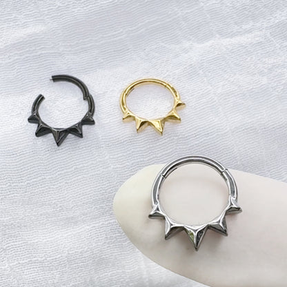 ✨ 316L Surgical Steel Pyramid Hinged Segment Hoop Clicker Ring 16G 8mm