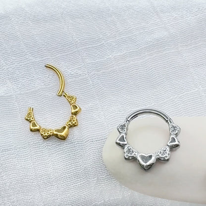 ✨ 316L Surgical Steel Hearts Hinged Segment Hoop Clicker Ring 16G 8mm
