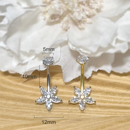 ✨ 316L Surgical Steel Internally Threaded Marquise CZ Flower Belly Button Ring 14G 10mm