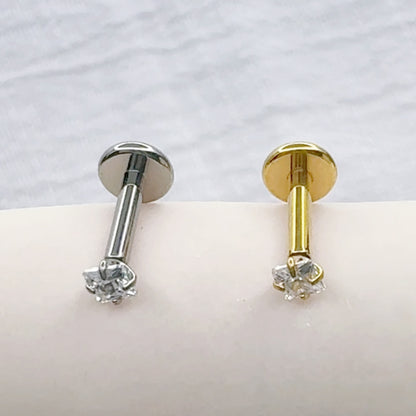 ✨ 16G Implant Grade Titanium Internally Threaded Labret with Square Prong Set CZ Top