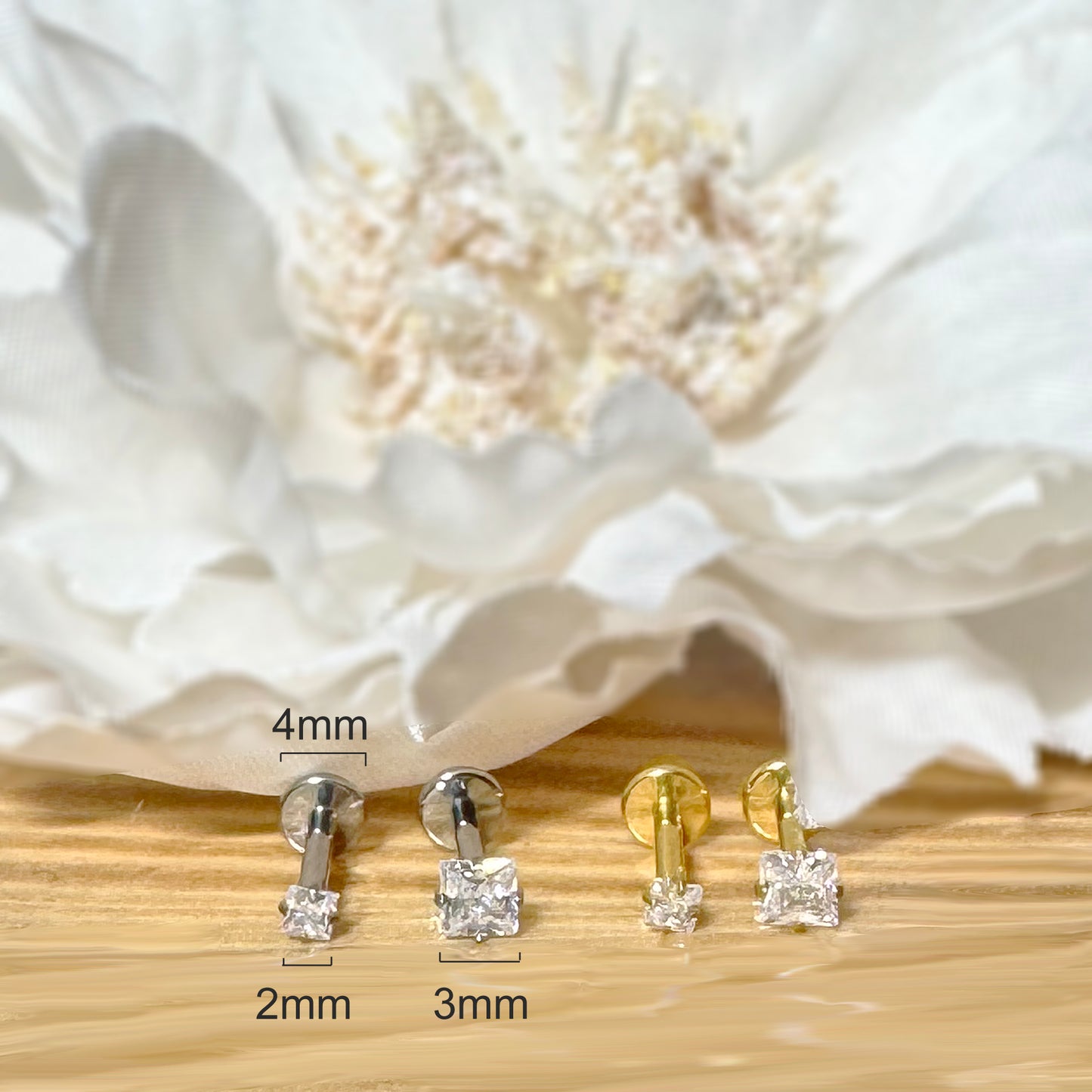 ✨ 16G Implant Grade Titanium Internally Threaded Labret with Square Prong Set CZ Top