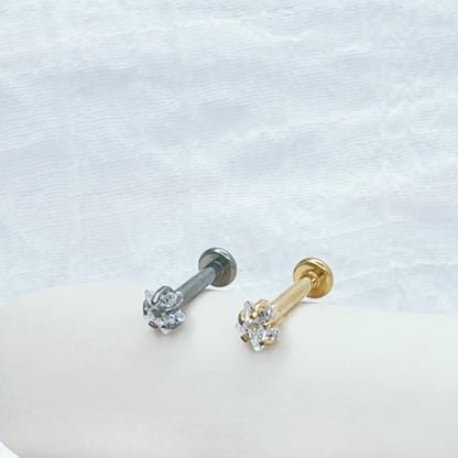 Titanium Threaded Star Prong CZ Labret Stud 16G