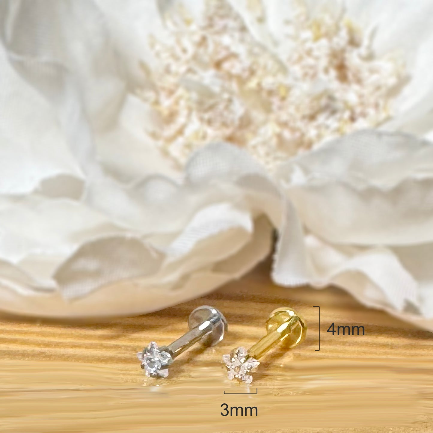 ✨ 16G Implant Grade Titanium Internally Threaded Labret with Star Prong Set CZ Top