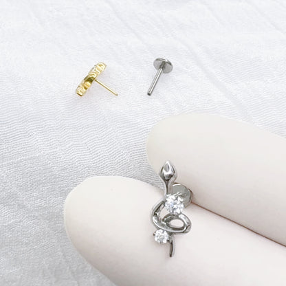 ✨ Titanium Threadless Push In Snake with CZ Top Labret Bar Stud