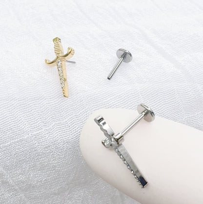 ✨ Titanium Threadless Push In Sword Dagger with CZ Top Labret Bar Stud