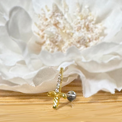 ✨ Titanium Threadless Push In Sword Dagger with CZ Top Labret Bar Stud