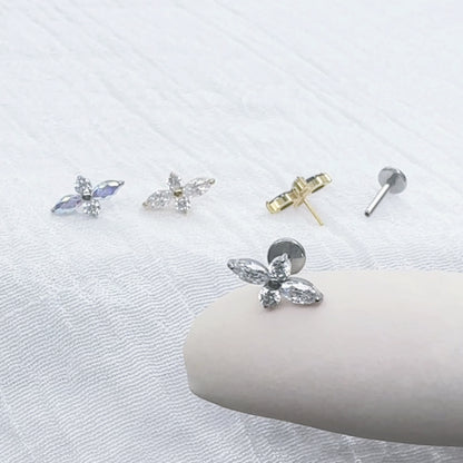 ✨ Titanium Threadless Push In Marquise and Round CZ Top Labret Bar Stud