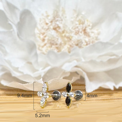 ✨ Titanium Threadless Push In Marquise and Round CZ Top Labret Bar Stud