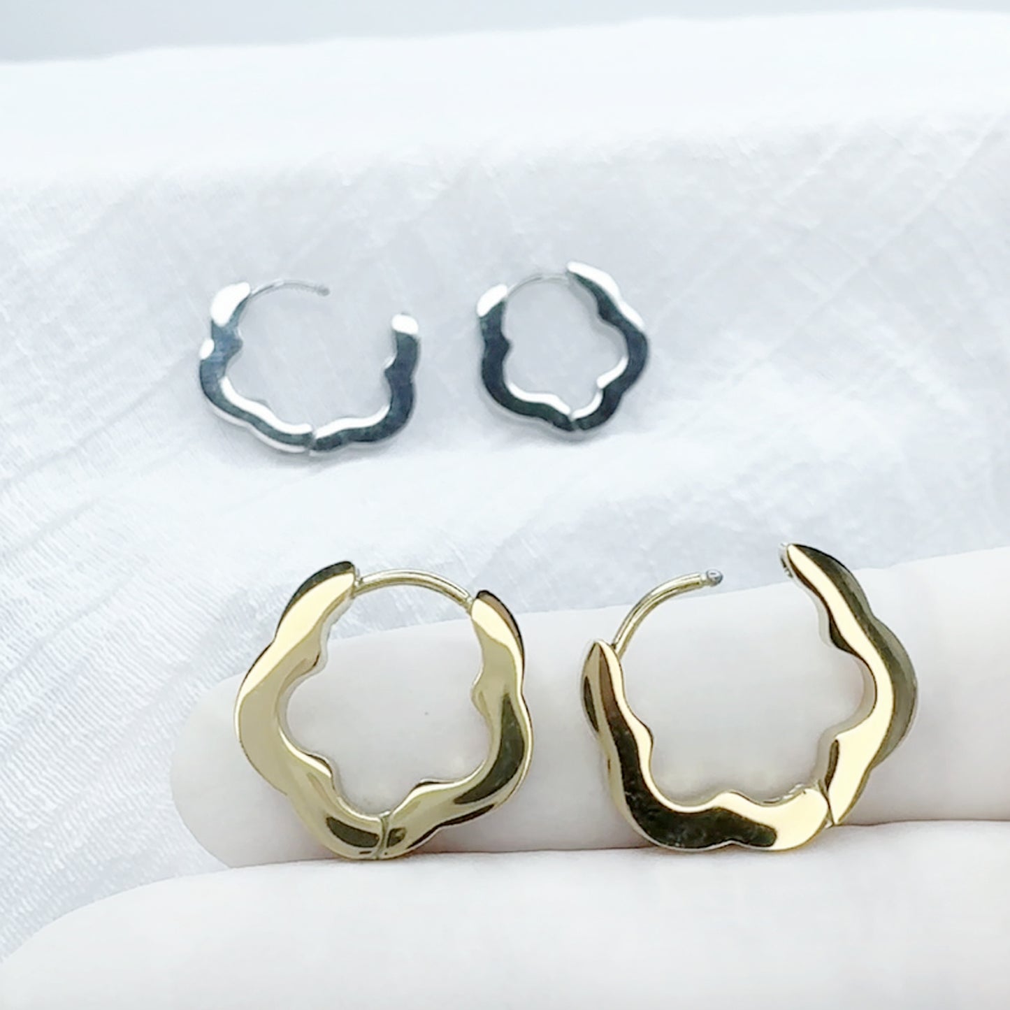 Flower Huggie Hoop Earrings