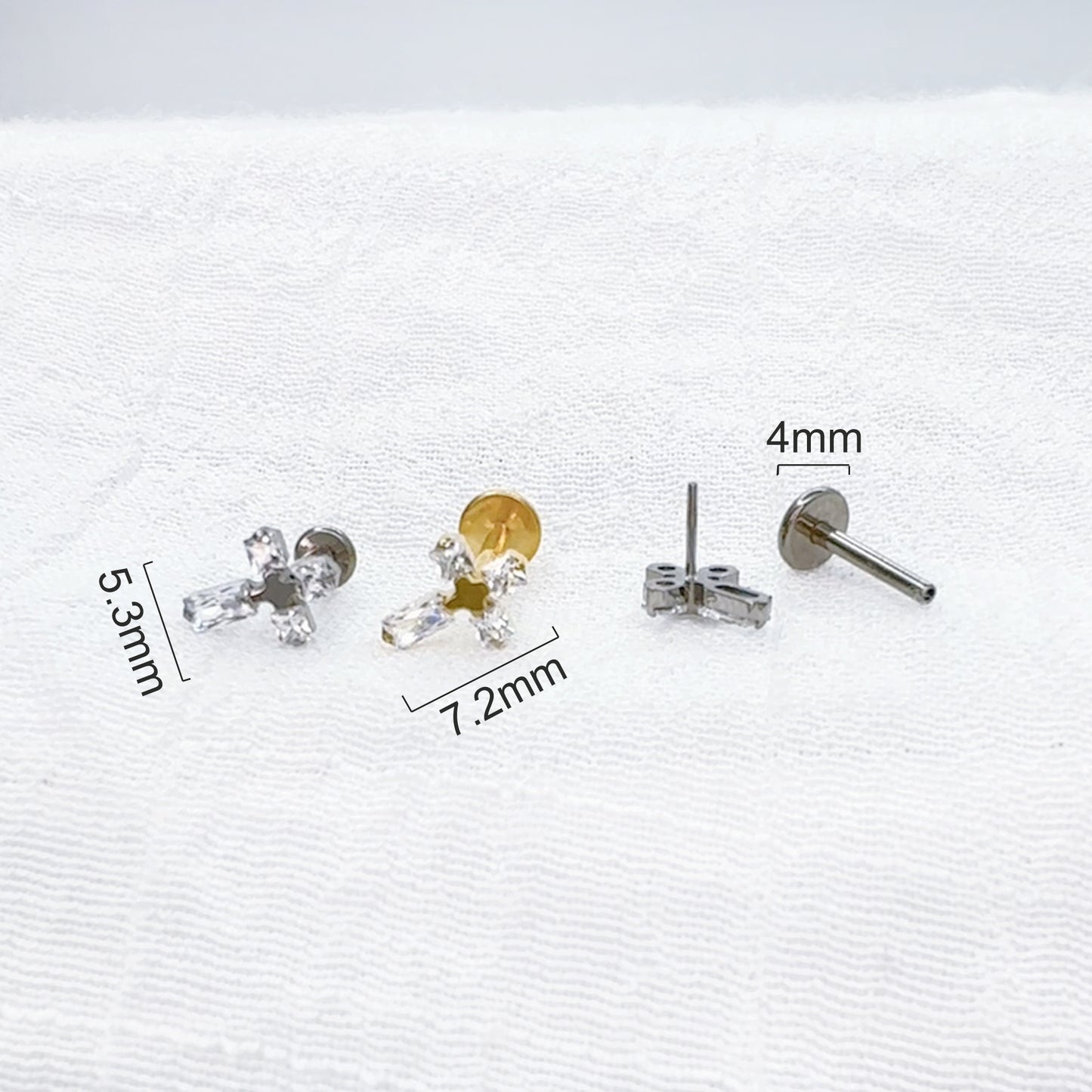 Titanium Threadless CZ Cross Top Stud