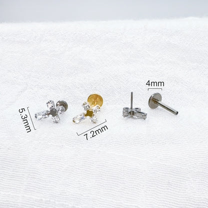 Titanium Threadless CZ Cross Top Stud