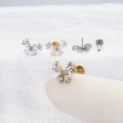 ✨ Titanium Threadless Push In CZ Butterfly Top Labret Bar Stud