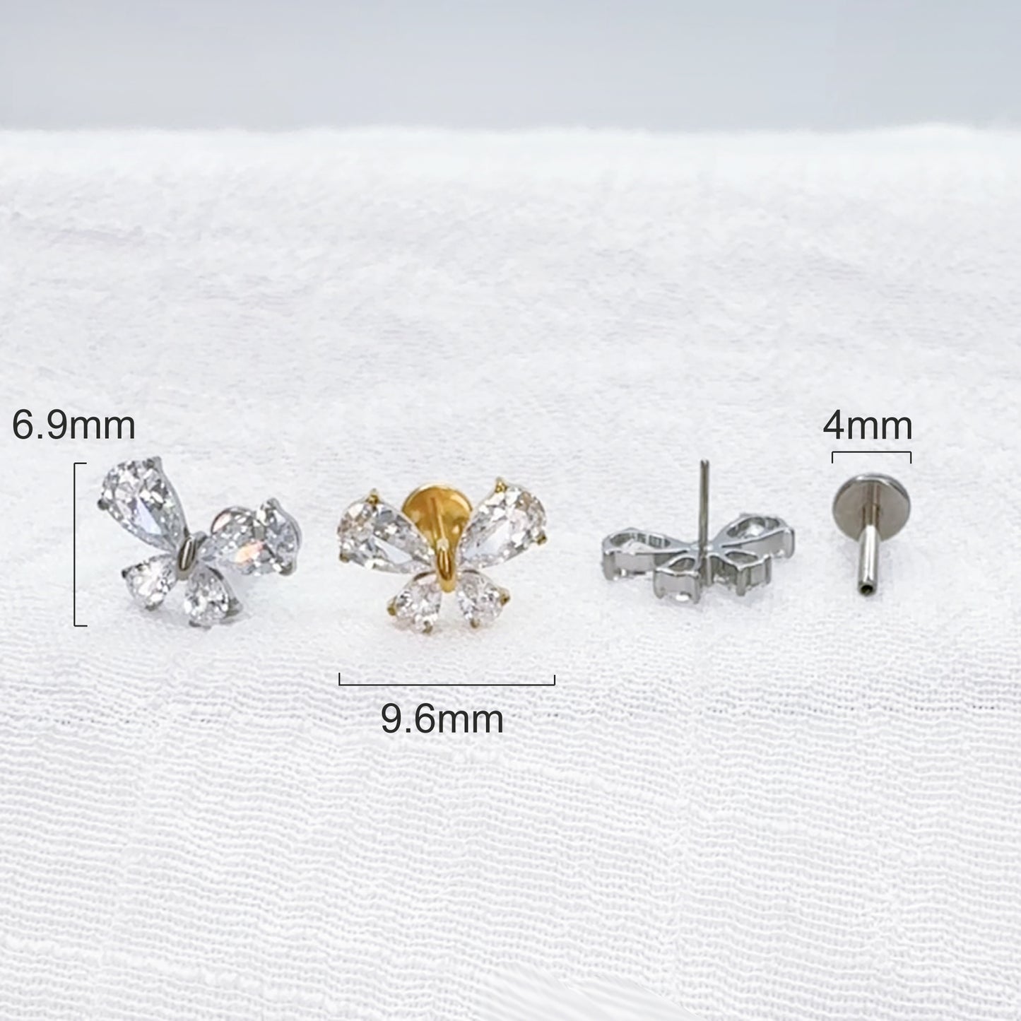 ✨ Titanium Threadless Push In CZ Butterfly Top Labret Bar Stud