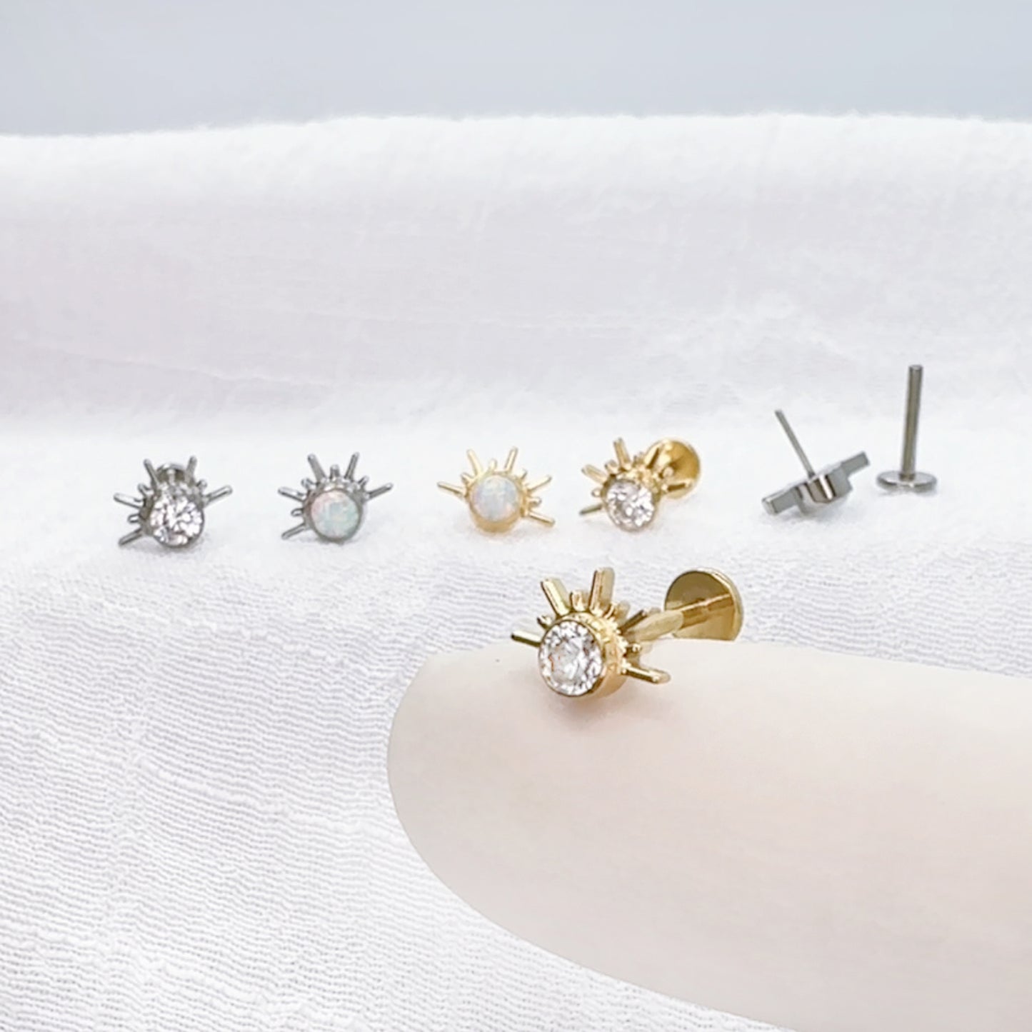 Titanium Sunrise CZ Opal Threadless Stud