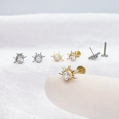 Titanium Sunrise CZ Opal Threadless Stud