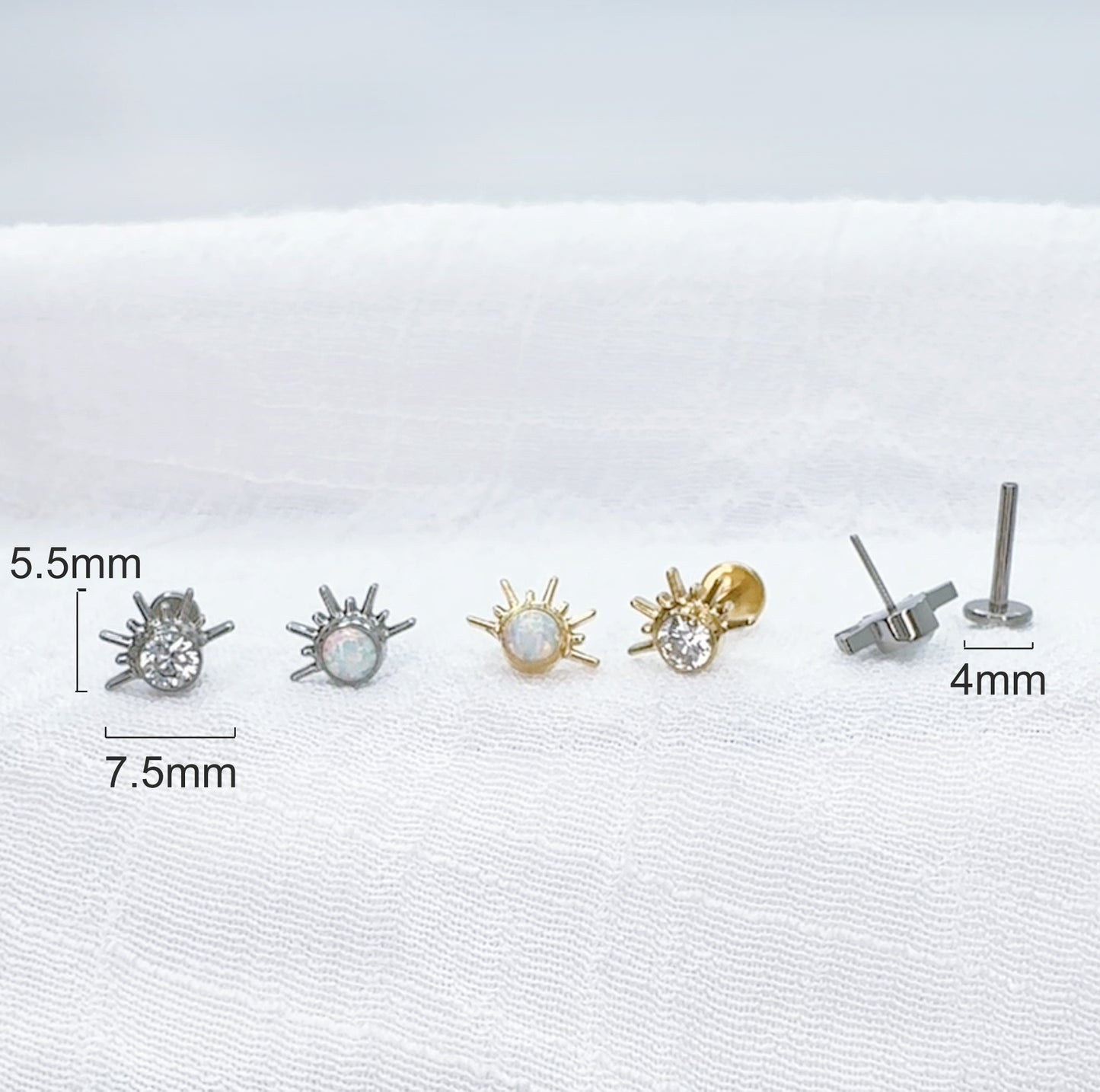 Titanium Sunrise CZ Opal Threadless Stud