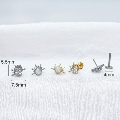 Titanium Sunrise CZ Opal Threadless Stud