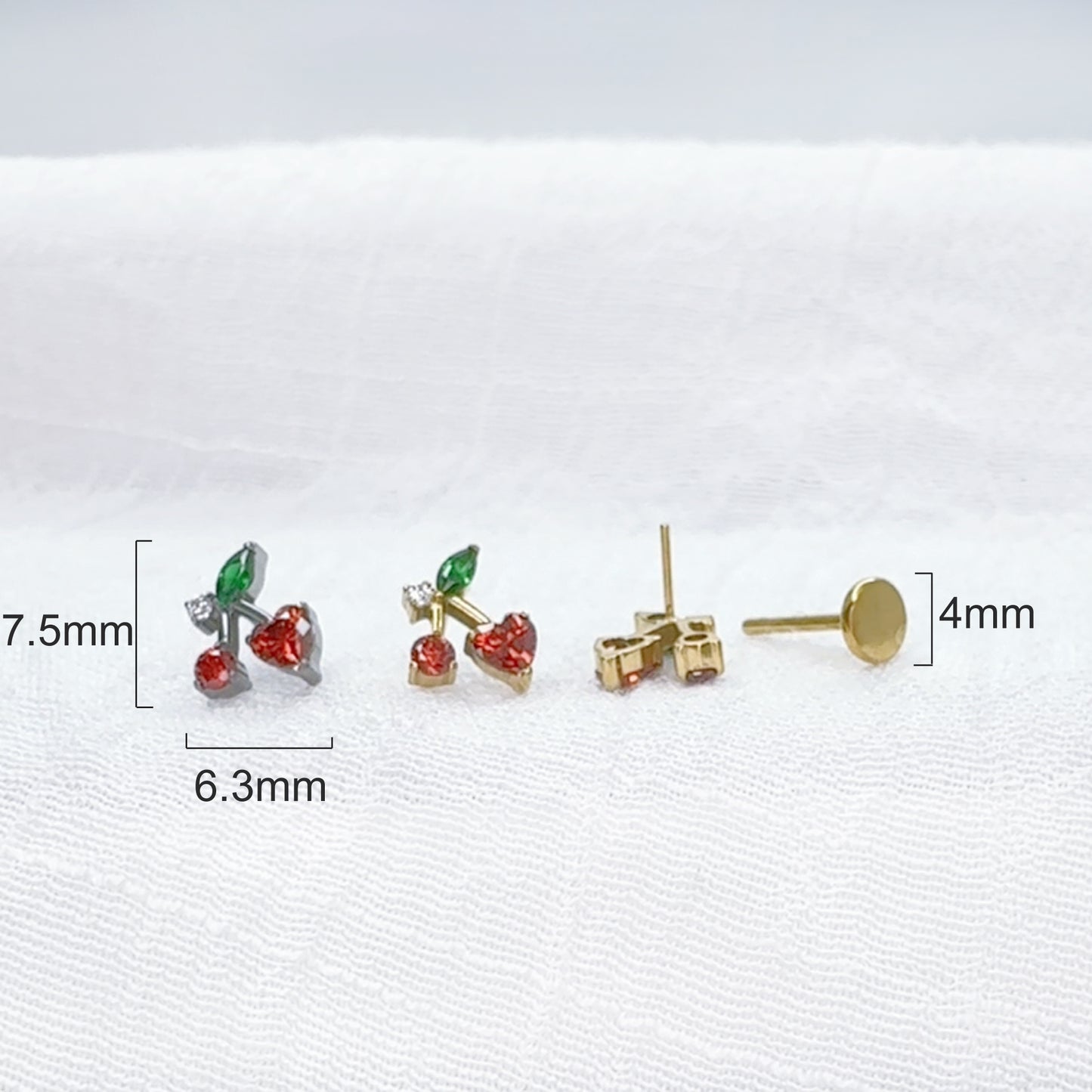 ✨ Titanium Threadless Push In CZ Cherry Top Labret Bar Stud