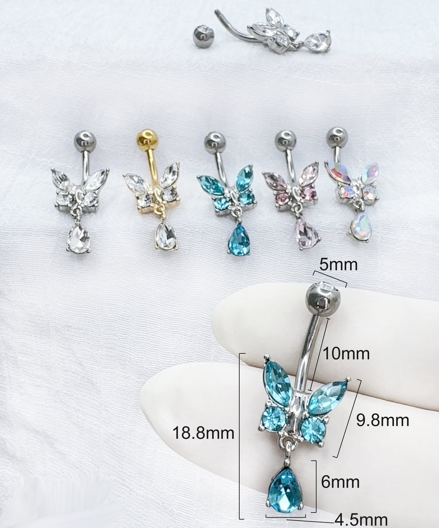 Butterfly CZ Dangle Belly Button Ring