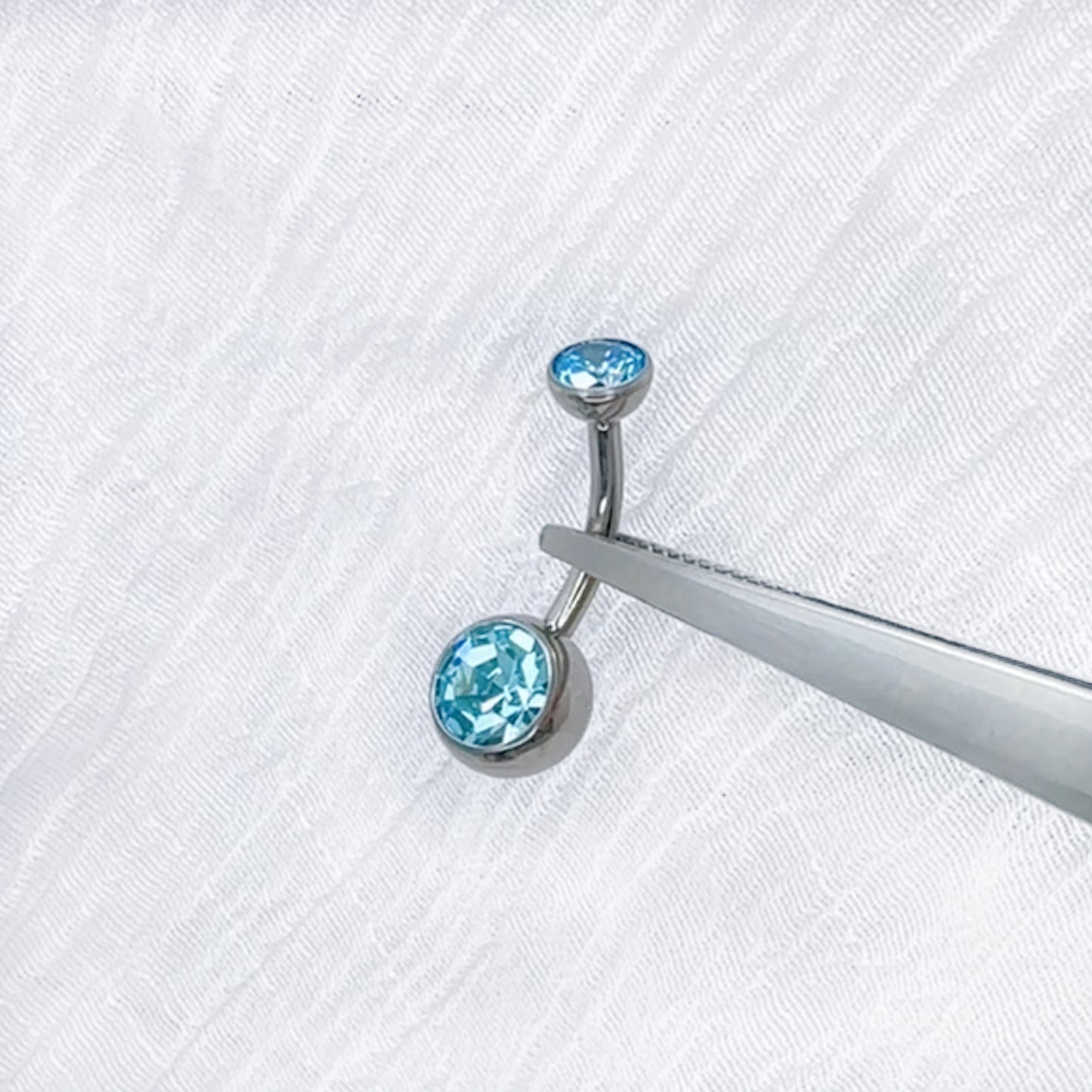 Titanium CZ Bezel Set Belly Button Ring 14G