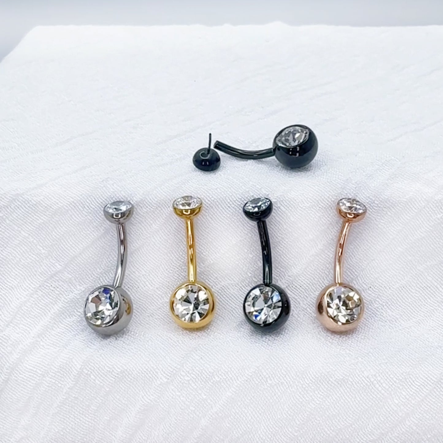Titanium Threadless Round CZ Bezel Belly Button Ring 14G